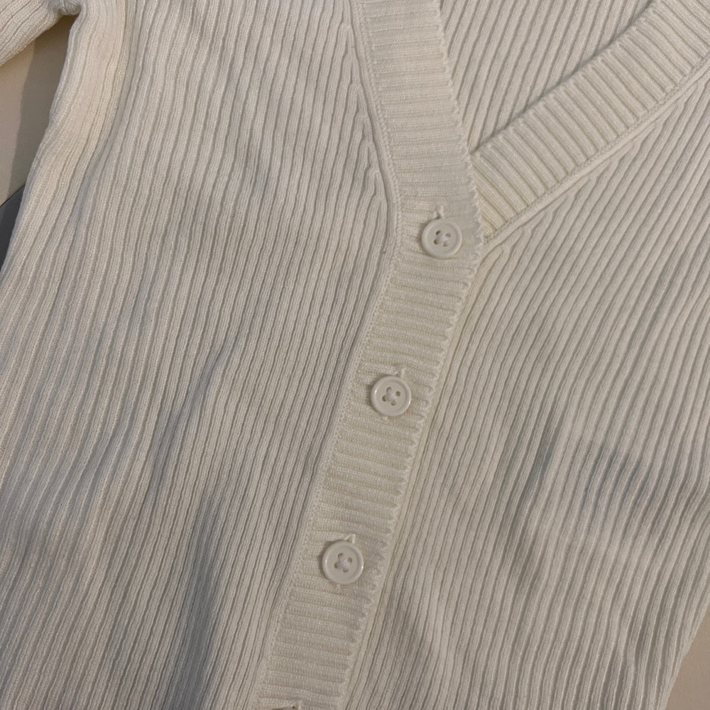 Fitted Rib-knit Top Button Front V Neck Crop Cardigan - Picture 9 of 9